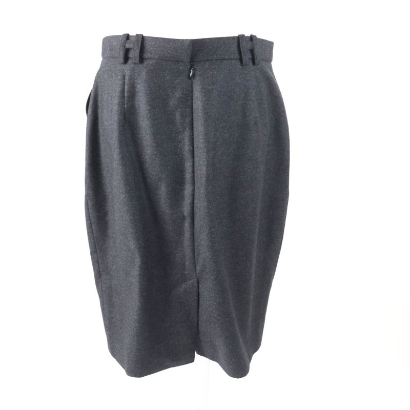 Hermes Cashmere Blend H Motif Knee-length Wool Tight Skirt Charcoal Gray 42