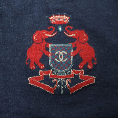 CHANEL P44155 100% Alpaca Coco Mark Elephant Crewneck Long Sleeves Knit Navy 38