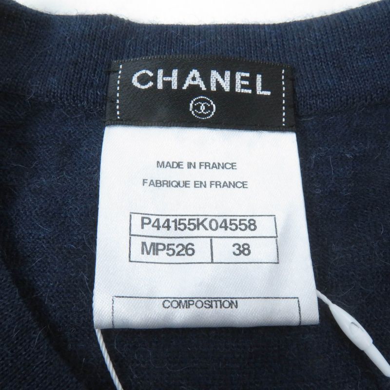 CHANEL P44155 100% Alpaca Coco Mark Elephant Crewneck Long Sleeves Knit Navy 38