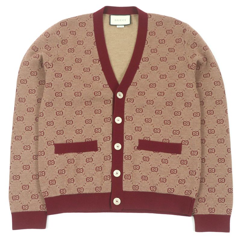 Gucci 20AW 572631 Wool Cotton GG Jacquard Logo Allover Knit Cardigan Sweater