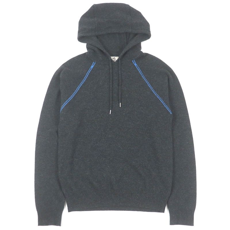 Hermes 20AW Wool Cashmere H Logo Pullover Hoodie Knit Hoodie Dark Gray S Made