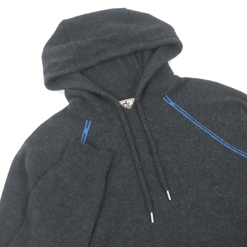 Hermes 20AW Wool Cashmere H Logo Pullover Hoodie Knit Hoodie Dark Gray S Made