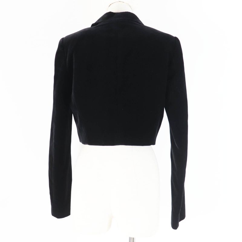 Fendi 2021 Fj7223 Velvet Cropped Jacket In Silk Blend Satin Fabric Black 40