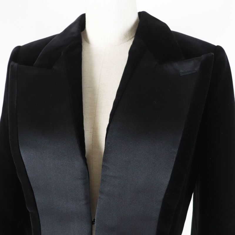 Fendi 2021 Fj7223 Velvet Cropped Jacket In Silk Blend Satin Fabric Black 40