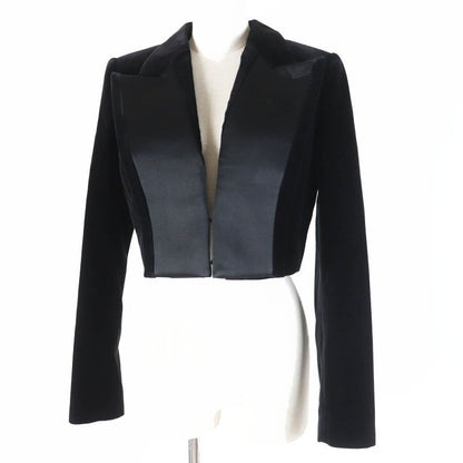 Fendi 2021 Fj7223 Velvet Cropped Jacket In Silk Blend Satin Fabric Black 40