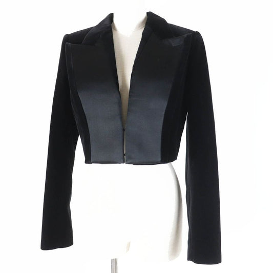 Fendi 2021 Fj7223 Velvet Cropped Jacket In Silk Blend Satin Fabric Black 40