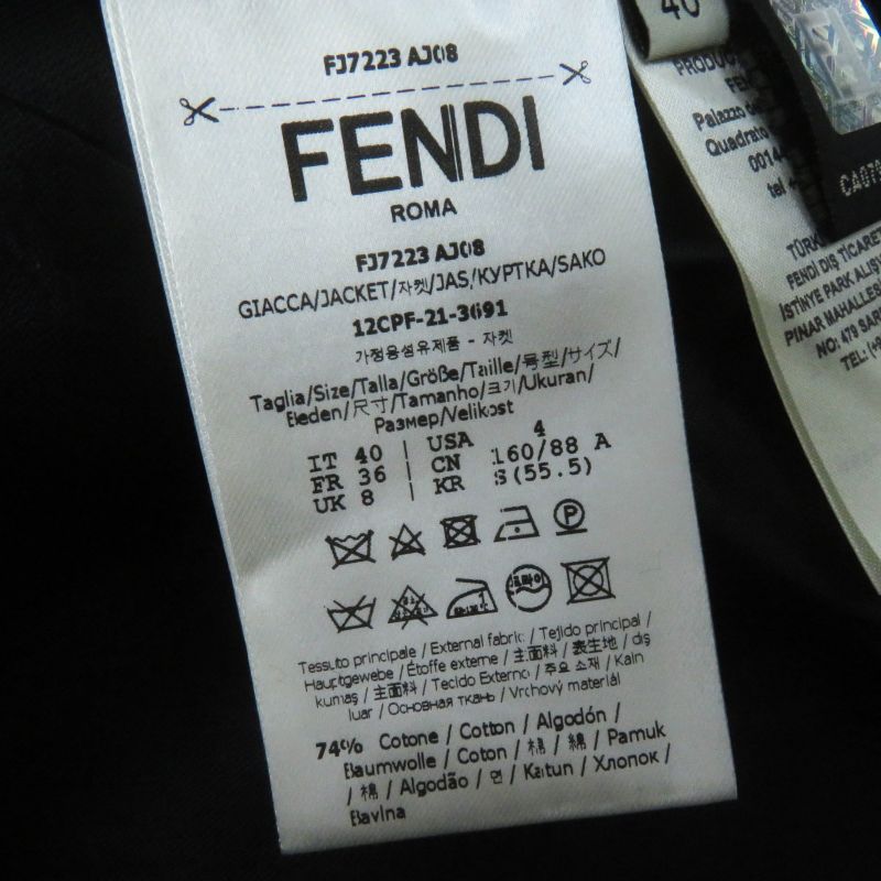 Fendi 2021 Fj7223 Velvet Cropped Jacket In Silk Blend Satin Fabric Black 40