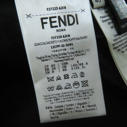 Fendi 2021 Fj7223 Velvet Cropped Jacket In Silk Blend Satin Fabric Black 40