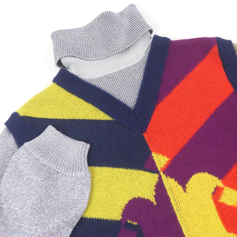 Gucci 724770 Wool GG Logo Jacquard Docking Design Turtleneck Knit Sweater