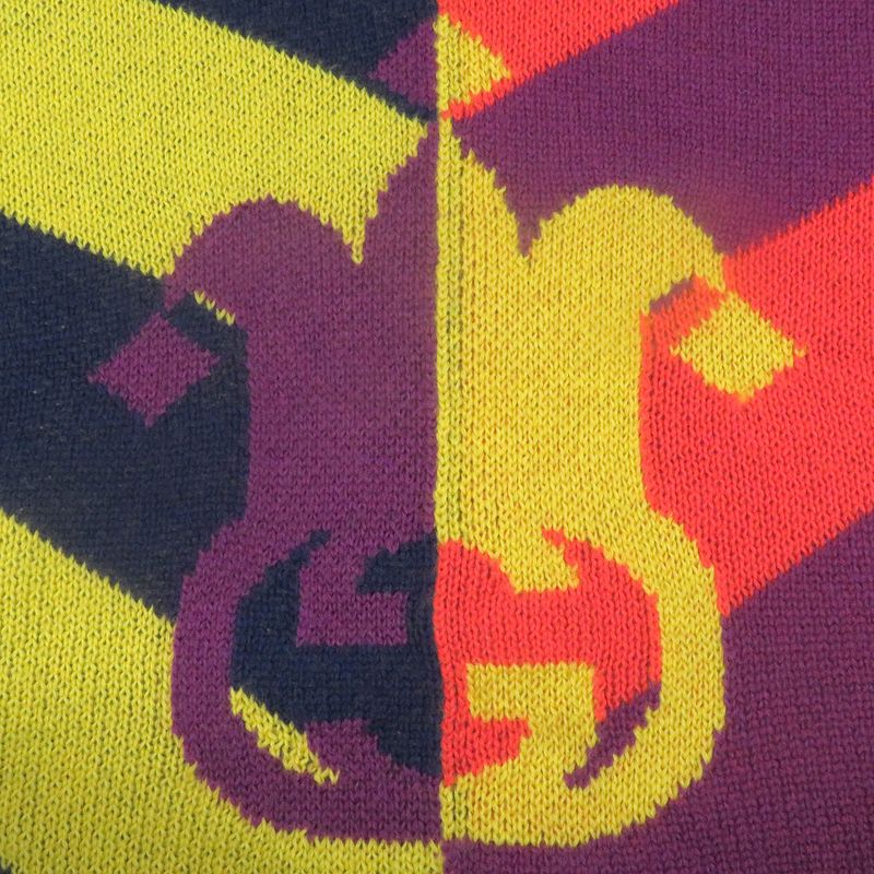 Gucci 724770 Wool GG Logo Jacquard Docking Design Turtleneck Knit Sweater