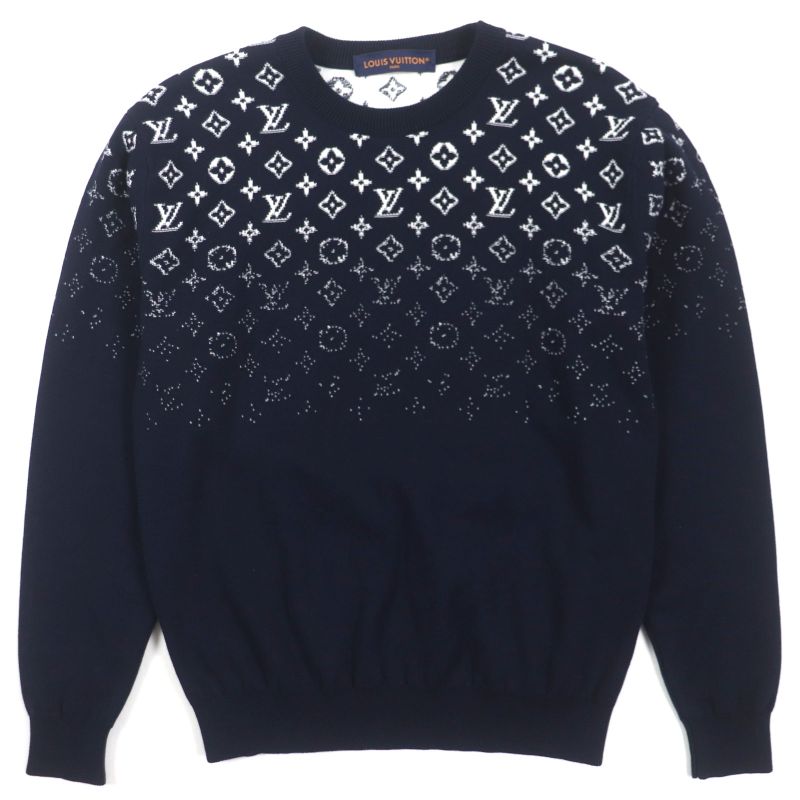  Louis Vuitton 2024 Hqn42w Monogram Gradient Knit Sweater Navy XS Made In