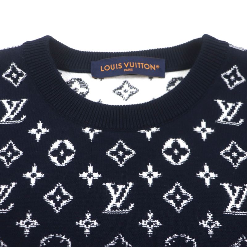  Louis Vuitton 2024 Hqn42w Monogram Gradient Knit Sweater Navy XS Made In