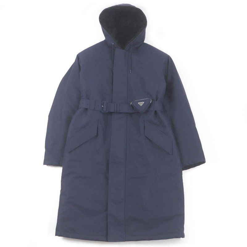 Prada 22AW Sgo132 Triangle Logo Cotton Belted Mod Coat Navy L Made In Italy