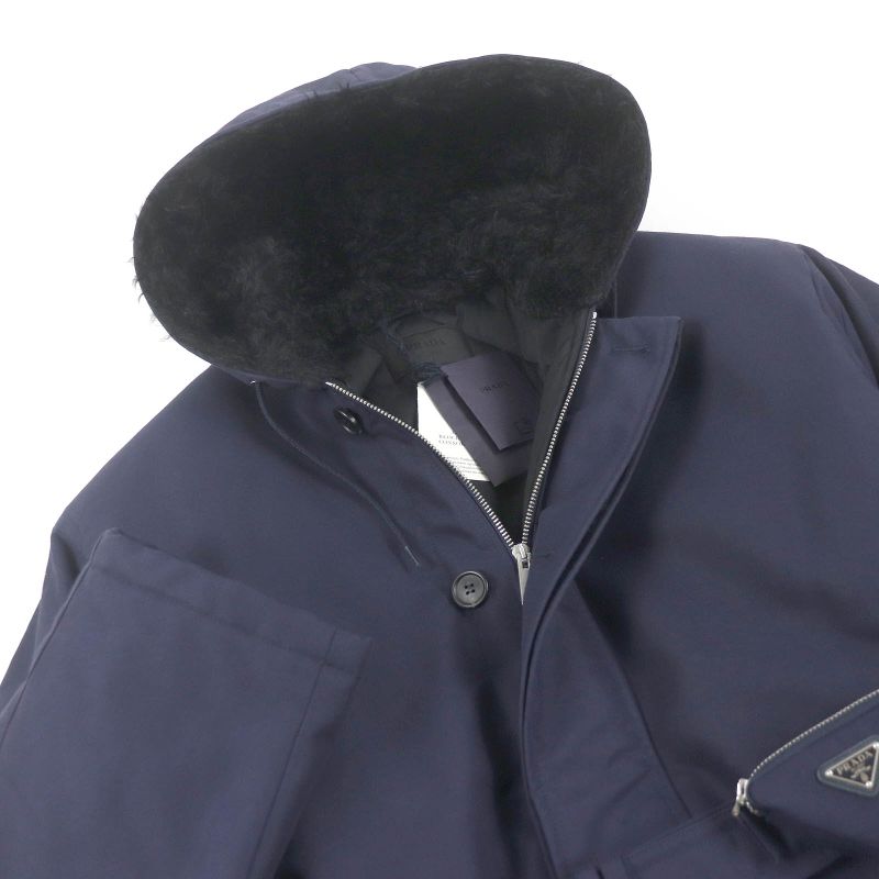 Prada 22AW Sgo132 Triangle Logo Cotton Belted Mod Coat Navy L Made In Italy
