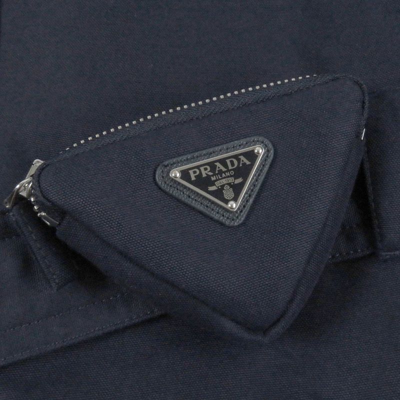 Prada 22AW Sgo132 Triangle Logo Cotton Belted Mod Coat Navy L Made In Italy