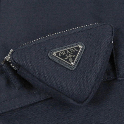 Prada 22AW Sgo132 Triangle Logo Cotton Belted Mod Coat Navy L Made In Italy