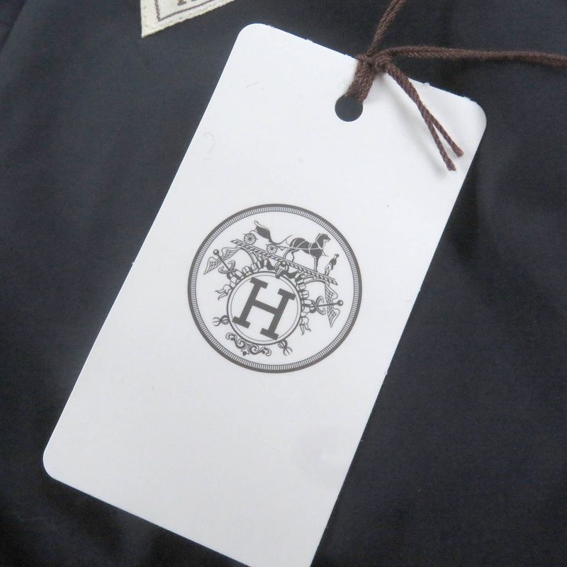 Hermes 23AW Wool Cashmere Checked Double Breasted Padded Chester Coat Navy 48