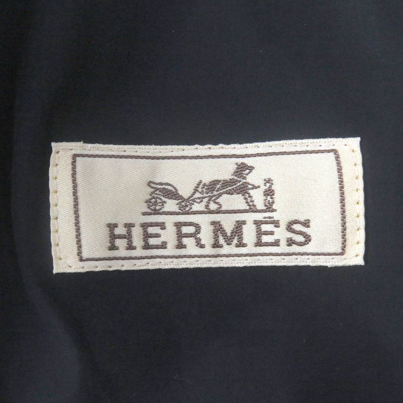 Hermes 23AW Wool Cashmere Checked Double Breasted Padded Chester Coat Navy 48