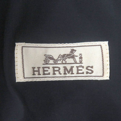 Hermes 23AW Wool Cashmere Checked Double Breasted Padded Chester Coat Navy 48