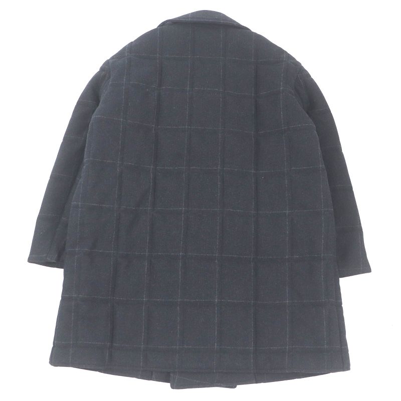 Hermes 23AW Wool Cashmere Checked Double Breasted Padded Chester Coat Navy 48