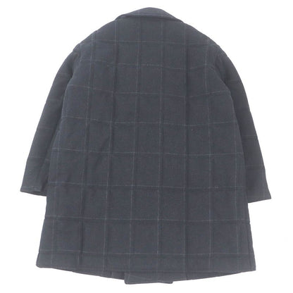Hermes 23AW Wool Cashmere Checked Double Breasted Padded Chester Coat Navy 48