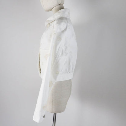 CHANEL P70204 Cotton Coco Mark Button Camellia Embossed Cropped Denim Jacket