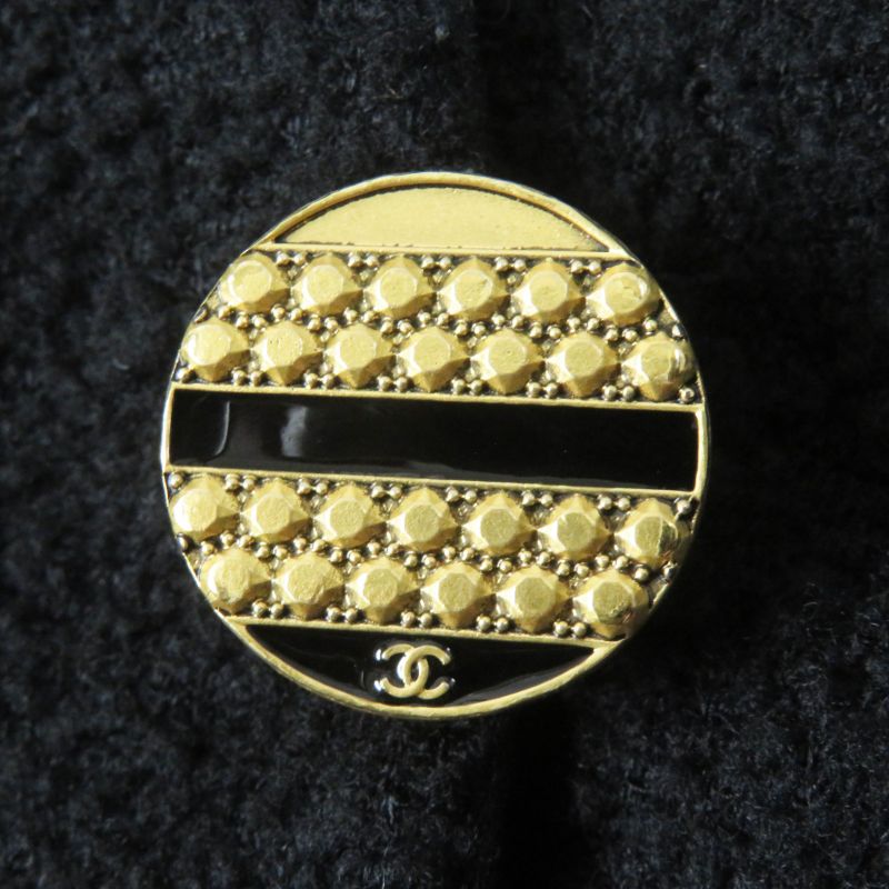 CHANEL 19A P61936 Wool Silk Single Color Tweed Collarless Jacket With Coco Mark