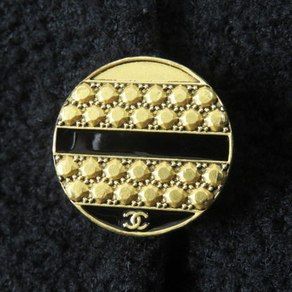 CHANEL 19A P61936 Wool Silk Single Color Tweed Collarless Jacket With Coco Mark