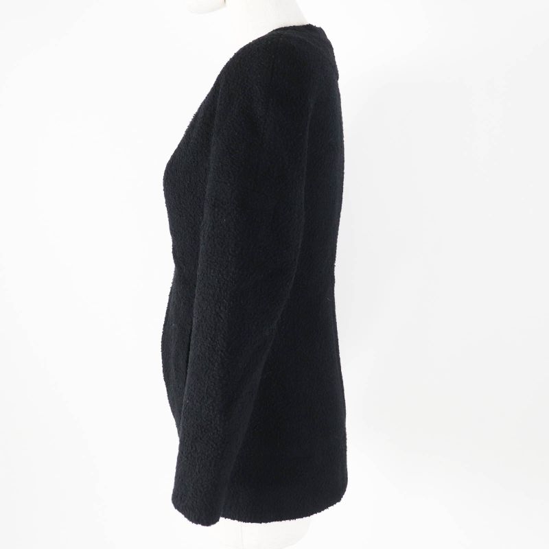 CHANEL 19A P61936 Wool Silk Single Color Tweed Collarless Jacket With Coco Mark