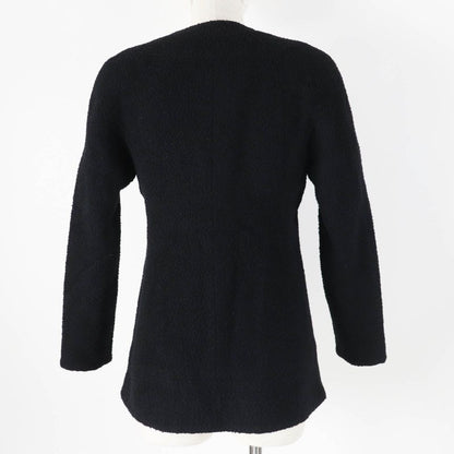 CHANEL 19A P61936 Wool Silk Single Color Tweed Collarless Jacket With Coco Mark