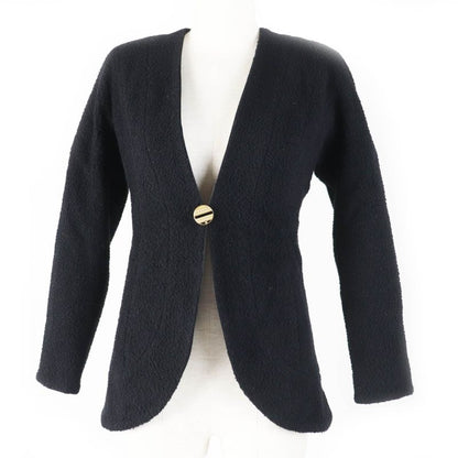 CHANEL 19A P61936 Wool Silk Single Color Tweed Collarless Jacket With Coco Mark
