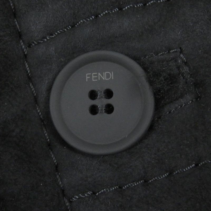 Fendi 2021 Fm0157 Sheepskin Logo Button Shear Ring Coat Mouton Coat Black 44