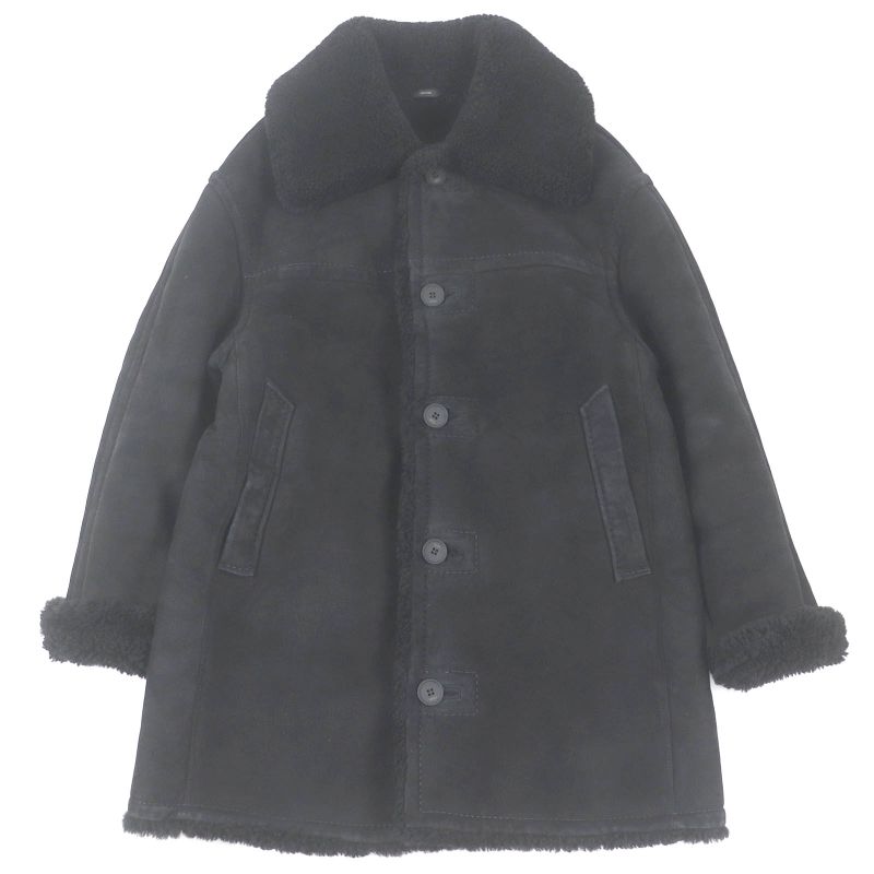 Fendi 2021 Fm0157 Sheepskin Logo Button Shear Ring Coat Mouton Coat Black 44