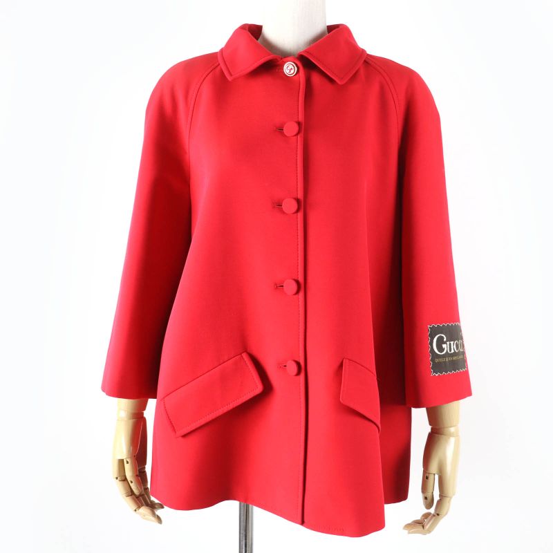 Gucci 619359 Silk Wool Quelle QUEN SOIT LA Saison Half Coat Jacket Red 40 Made