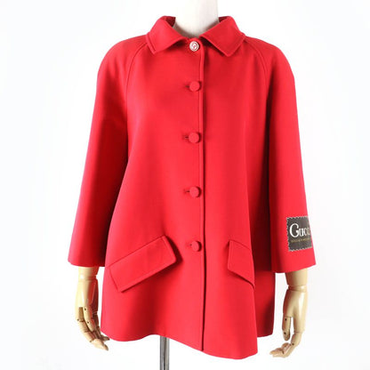 Gucci 619359 Silk Wool Quelle QUEN SOIT LA Saison Half Coat Jacket Red 40 Made