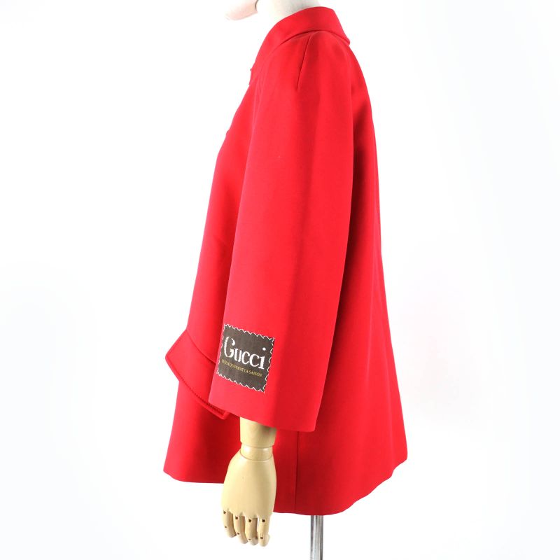 Gucci 619359 Silk Wool Quelle QUEN SOIT LA Saison Half Coat Jacket Red 40 Made
