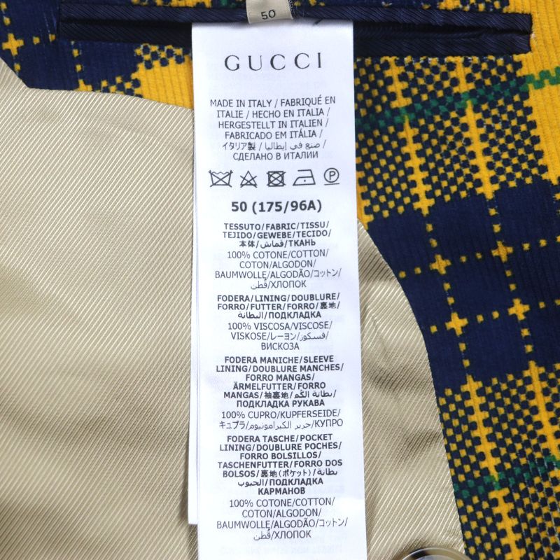 Unused Gucci 23SS 714971 Double-breasted Checked Cotton-corduroy Blazer
