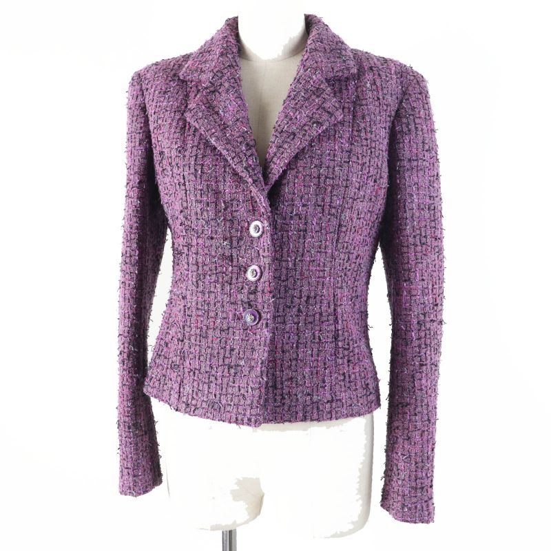 CHANEL 22P P72383 Tweed Jacket Purple 36 With Hanger And Garment Made In France