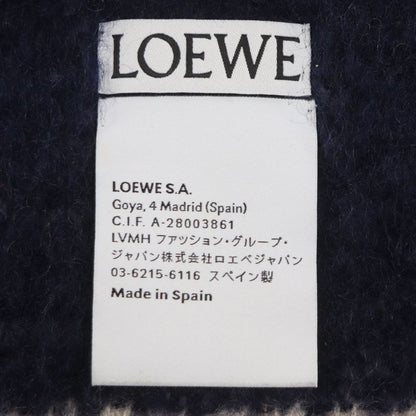 LOEWE Mohair Wool Anagram Leather Patch Fringed Scarf Navy Multi Made In Spain