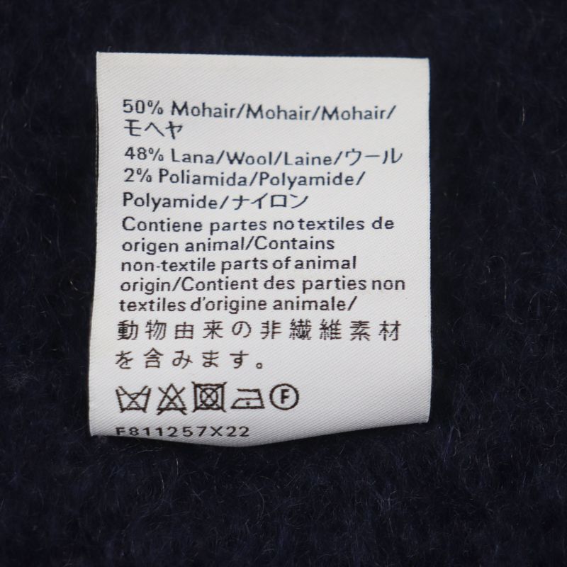 LOEWE Mohair Wool Anagram Leather Patch Fringed Scarf Navy Multi Made In Spain