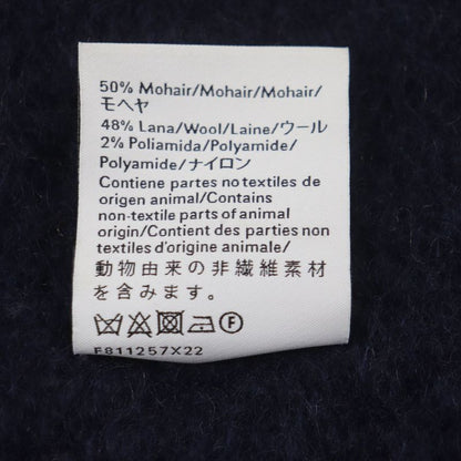 LOEWE Mohair Wool Anagram Leather Patch Fringed Scarf Navy Multi Made In Spain