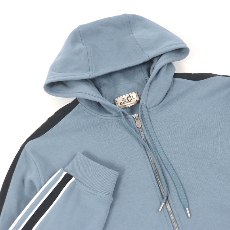 Hermes 24SS Run H 100% Cotton Sideline H Logo Zip Hoodie Blue L Made In Italy