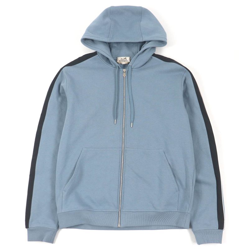 Hermes 24SS Run H 100% Cotton Sideline H Logo Zip Hoodie Blue L Made In Italy