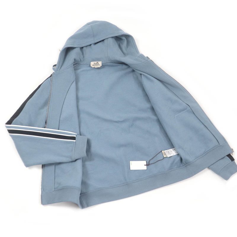 Hermes 24SS Run H 100% Cotton Sideline H Logo Zip Hoodie Blue L Made In Italy