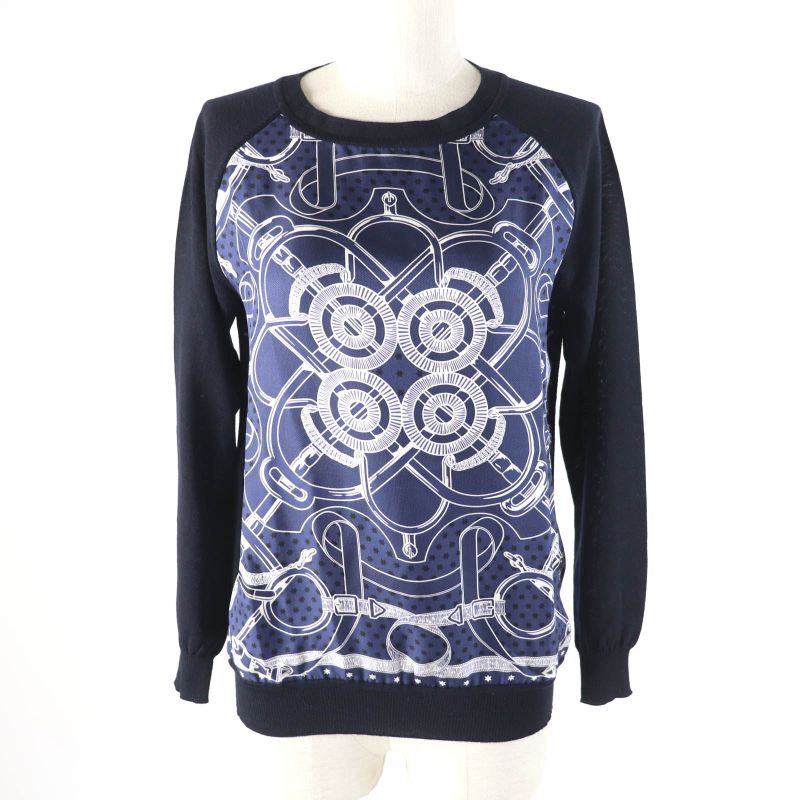 Hermes Eperon D'or Tellier Golden Spur 100% Silk Twill Raine Crew Neck Long