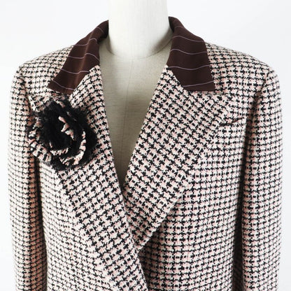 CHANEL P19033 02P Tweed Jacket With Logo Button Corsage Pink Black White 42