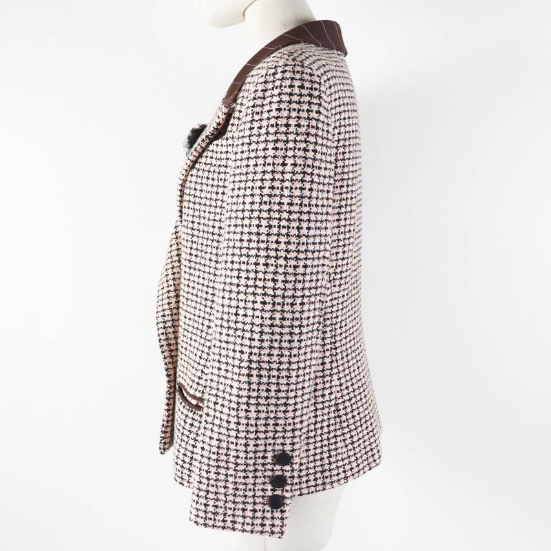 CHANEL P19033 02P Tweed Jacket With Logo Button Corsage Pink Black White 42