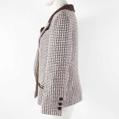 CHANEL P19033 02P Tweed Jacket With Logo Button Corsage Pink Black White 42