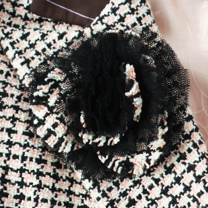 CHANEL P19033 02P Tweed Jacket With Logo Button Corsage Pink Black White 42