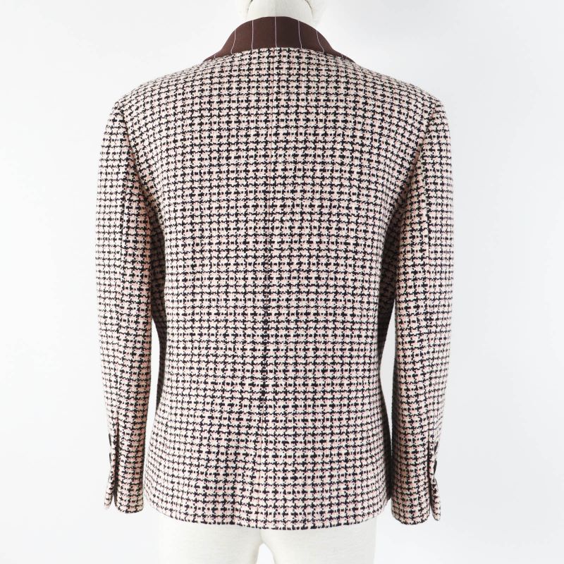 CHANEL P19033 02P Tweed Jacket With Logo Button Corsage Pink Black White 42